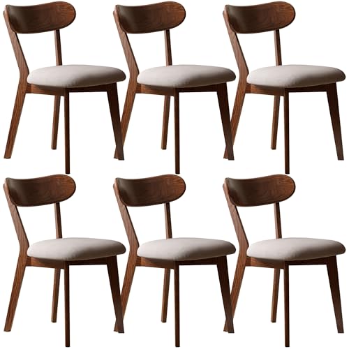 VZXATYOP Modernes Esszimmerstuhl-Set Aus Massivholz Küchen Und Esszimmerstuhl Mit Gepolstertem Kissen Und Sitzbezug Gebogener Rückenlehne 100% Nordamerikanisches Eichenholz(Walnut-Grey,Set of 6) von VZXATYOP