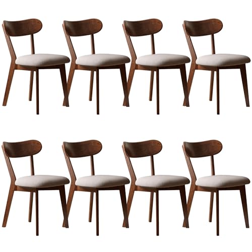 VZXATYOP Modernes Esszimmerstuhl-Set Aus Massivholz Küchen Und Esszimmerstuhl Mit Gepolstertem Kissen Und Sitzbezug Gebogener Rückenlehne 100% Nordamerikanisches Eichenholz(Walnut-Grey,Set of 8) von VZXATYOP