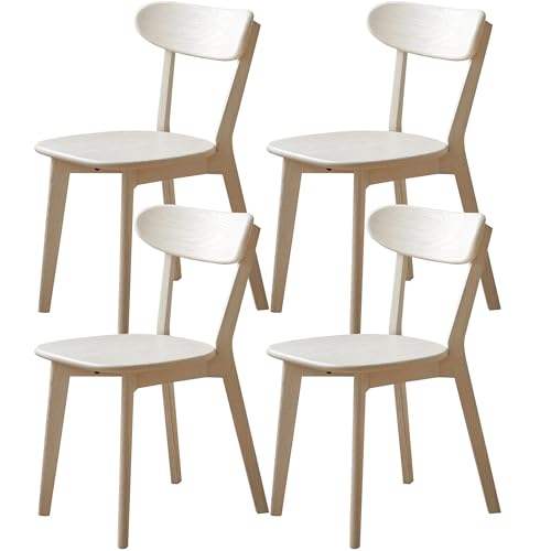 VZXATYOP Modernes Esszimmerstuhl-Set Aus Massivholz Küchen Und Esszimmerstuhl Mit Gepolstertem Kissen Und Sitzbezug Gebogener Rückenlehne 100% Nordamerikanisches Eichenholz(White,Set of 4) von VZXATYOP