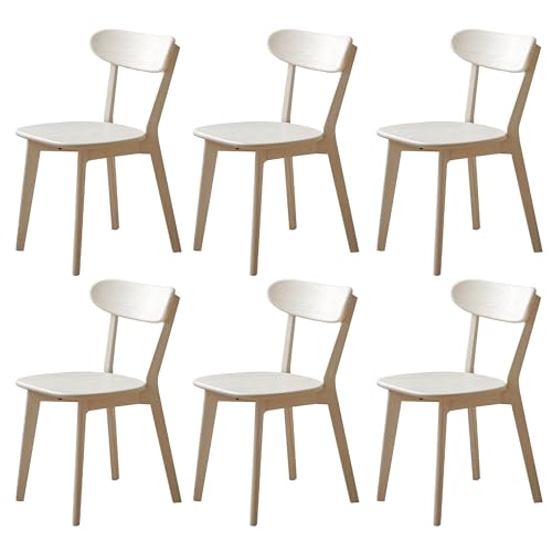 VZXATYOP Modernes Esszimmerstuhl-Set Aus Massivholz Küchen Und Esszimmerstuhl Mit Gepolstertem Kissen Und Sitzbezug Gebogener Rückenlehne 100% Nordamerikanisches Eichenholz(White,Set of 6) von VZXATYOP