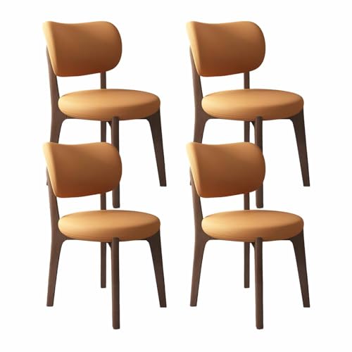 VZXATYOP Modernes Esszimmerstuhl-Set Mit Dicken Kissen, Küchen-Esszimmerstühle Mit Holzbeinen for Wohnzimmer(Orange+Dark Walnut Legs,Set of 4) von VZXATYOP