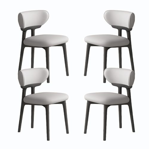 VZXATYOP Modernes Esszimmerstuhl-Set mit dicken Kissen gepolsterte Küchenstühle mit Beinen aus Massivholz Bequeme Rückenstütze for Wohnzimmer Home Office(Black+Light Gray,Set of 4) von VZXATYOP