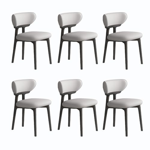 VZXATYOP Modernes Esszimmerstuhl-Set mit dicken Kissen gepolsterte Küchenstühle mit Beinen aus Massivholz Bequeme Rückenstütze for Wohnzimmer Home Office(Black+Light Gray,Set of 6) von VZXATYOP