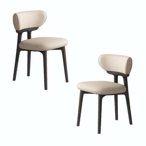 VZXATYOP Modernes Esszimmerstuhl-Set mit dicken Kissen gepolsterte Küchenstühle mit Beinen aus Massivholz Bequeme Rückenstütze for Wohnzimmer Home Office(Black+Light Khaki,Set of 2) von VZXATYOP