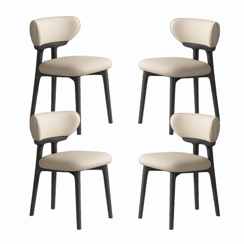 VZXATYOP Modernes Esszimmerstuhl-Set mit dicken Kissen gepolsterte Küchenstühle mit Beinen aus Massivholz Bequeme Rückenstütze for Wohnzimmer Home Office(Black+Light Khaki,Set of 4) von VZXATYOP