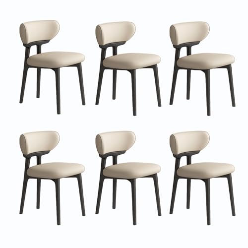 VZXATYOP Modernes Esszimmerstuhl-Set mit dicken Kissen gepolsterte Küchenstühle mit Beinen aus Massivholz Bequeme Rückenstütze for Wohnzimmer Home Office(Black+Light Khaki,Set of 6) von VZXATYOP