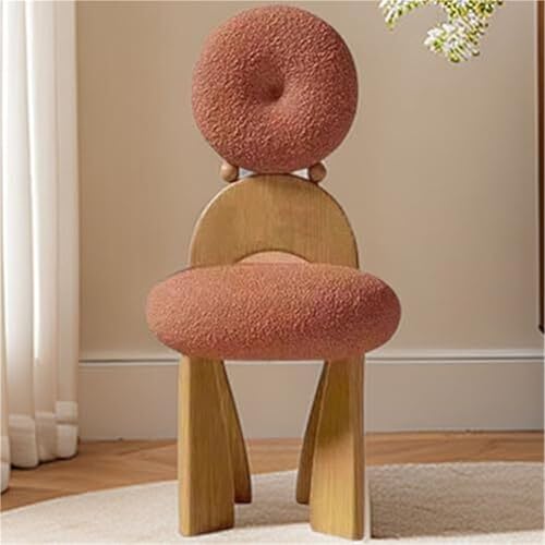 VZXATYOP Runder gepolsterter Schminkhocker Stuhl Arbeitszimmer-Esszimmerstuhl mit Rückenlehne vielseitiger Loungesessel for Wohnzimmer Esszimmer Schlafzimmer(Pink) von VZXATYOP