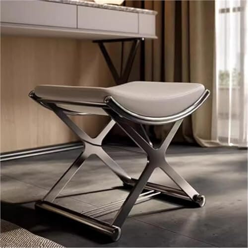 VZXATYOP Schminkhocker aus PU-Leder mit X-Beinen aus Metall moderner gepolsterter Sitzhocker Schminkzimmer Wohnzimmer Ankleidestühle Sofahocker(Black) von VZXATYOP