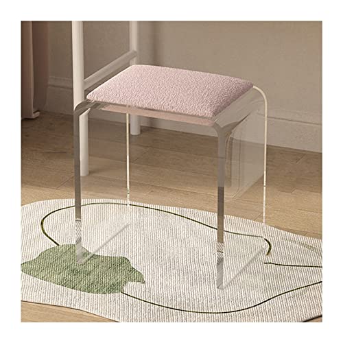 VZXATYOP Schuhwechselhocker aus transparentem Acryl moderner kreativer Fußhocker mit Kissen Schminkhocker aus Acryl Türmöbel for Wohnzimmer Badezimmer Küche Hotel(Pink,41x29x45CM) von VZXATYOP