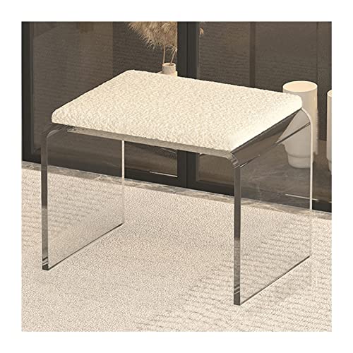 VZXATYOP Schuhwechselhocker aus transparentem Acryl moderner kreativer Fußhocker mit Kissen Schminkhocker aus Acryl Türmöbel for Wohnzimmer Badezimmer Küche Hotel(White,31x23x26.5CM) von VZXATYOP