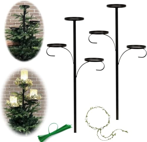 VZXATYOP Schwarzer 3-stöckiger Dreifacher Kerzenhalter Mit Baumspitze – Einzigartiger Vintage-Kandelaber Zur Weihnachtsbaumdekoration(2pcs) von VZXATYOP