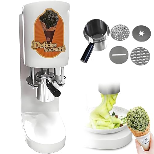 VZXATYOP Spaghetti-Eiscreme-Presse – 4 austauschbare Formen platzsparendes Design, One-Touch-Start einfache Reinigung, Softeis-Dessertmaschine for Geschäfte Gastronomie(White) von VZXATYOP