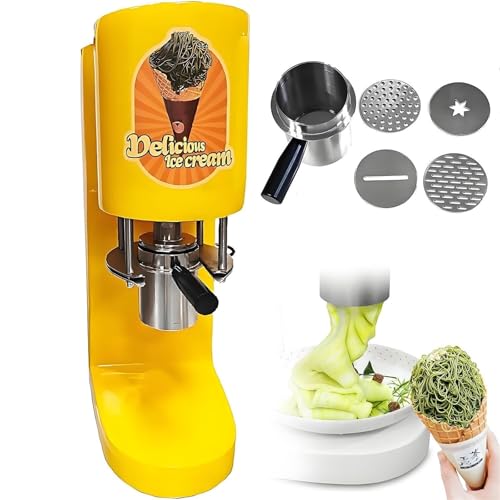 VZXATYOP Spaghetti-Eiscreme-Presse 4 austauschbare Formen platzsparendes Design, One-Touch-Start einfache Reinigung, Softeis-Dessertmaschine for Geschäfte und Gastronomie(Yellow) von VZXATYOP