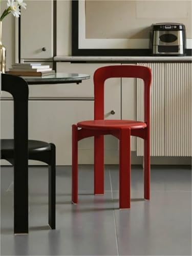 VZXATYOP Stapelbarer Esszimmerstuhl, Esszimmerstühle aus Massivholz Schminkstuhl mit geschwungener Rückenlehne Barhocker ohne Armlehnen for Wohnzimmer Küche Hinterhof-Rasen-Bistro(Red) von VZXATYOP