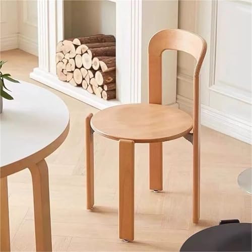 VZXATYOP Stapelbarer Esszimmerstuhl, Esszimmerstühle aus Massivholz Schminkstuhl mit geschwungener Rückenlehne Barhocker ohne Armlehnen for Wohnzimmer Küche Hinterhof-Rasen-Bistro(Wood) von VZXATYOP