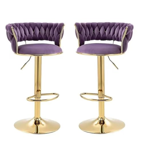VZXATYOP Theken-Barhocker 2er-Set runde Barhocker Kücheninselstuhl aus Samt 360°-Drehsitz mit gewebter Rückenlehne und Fußstütze for Küchen Esszimmer Cafés und Kneipen(Purple) von VZXATYOP