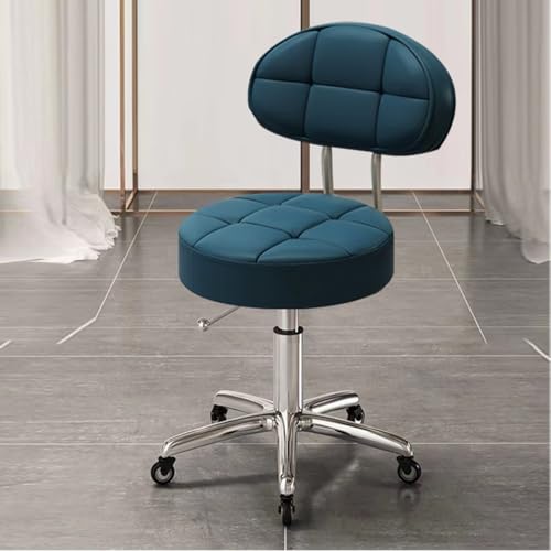 VZXATYOP Verstellbarer runder Drehstuhl mit 5 Krallen und Rädern, Rollhocker aus PU-Leder mit Rückenlehne, rollender Barhocker for Schönheitssalons oder Thekenarbeiten(Blue) von VZXATYOP