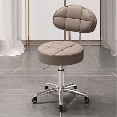 VZXATYOP Verstellbarer runder Drehstuhl mit 5 Krallen und Rädern, Rollhocker aus PU-Leder mit Rückenlehne, rollender Barhocker for Schönheitssalons oder Thekenarbeiten(Coffee) von VZXATYOP