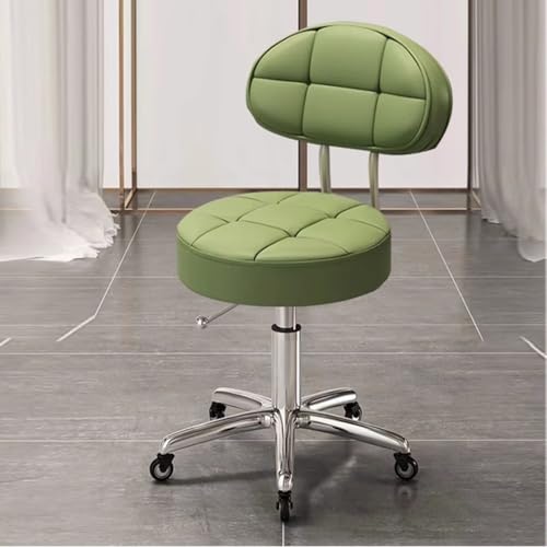 VZXATYOP Verstellbarer runder Drehstuhl mit 5 Krallen und Rädern, Rollhocker aus PU-Leder mit Rückenlehne, rollender Barhocker for Schönheitssalons oder Thekenarbeiten(Green) von VZXATYOP