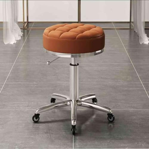 VZXATYOP Verstellbarer runder Kosmetikstuhl mit Rädern, Schminkhocker(Orange) von VZXATYOP