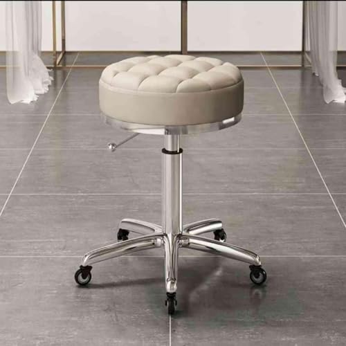 VZXATYOP Verstellbarer runder Kosmetikstuhl mit Rädern, Schminkhocker(White) von VZXATYOP