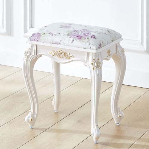 VZXATYOP Vintage Quadratischer Gepolsterter Schminkhocker Rechteckiger Schminkstuhl Gepolsterte Bank for Schlafzimmer Badezimmer Frisiertisch 17 Zoll(Gold Lines - C) von VZXATYOP