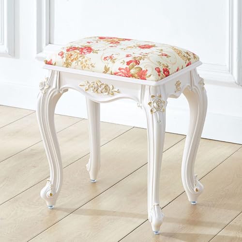 VZXATYOP Vintage Quadratischer Gepolsterter Schminkhocker Rechteckiger Schminkstuhl Gepolsterte Bank for Schlafzimmer Badezimmer Frisiertisch 17 Zoll(Gold Lines - D) von VZXATYOP