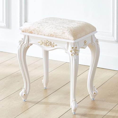 VZXATYOP Vintage Quadratischer Gepolsterter Schminkhocker Rechteckiger Schminkstuhl Gepolsterte Bank for Schlafzimmer Badezimmer Frisiertisch 17 Zoll(Gold Lines - E) von VZXATYOP