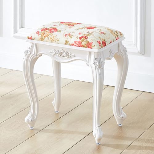 VZXATYOP Vintage Quadratischer Gepolsterter Schminkhocker Rechteckiger Schminkstuhl Gepolsterte Bank for Schlafzimmer Badezimmer Frisiertisch 17 Zoll(Silver Lines - D) von VZXATYOP