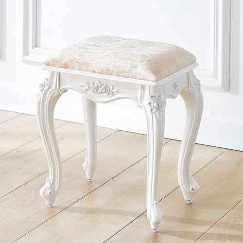 VZXATYOP Vintage Quadratischer Gepolsterter Schminkhocker Rechteckiger Schminkstuhl Gepolsterte Bank for Schlafzimmer Badezimmer Frisiertisch 17 Zoll(Silver Lines - E) von VZXATYOP