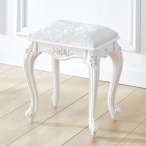 VZXATYOP Vintage Quadratischer Gepolsterter Schminkhocker Rechteckiger Schminkstuhl Gepolsterte Bank for Schlafzimmer Badezimmer Frisiertisch 17 Zoll(Silver Lines - F) von VZXATYOP