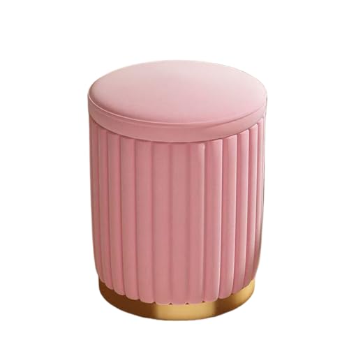 VZXATYOP Wohnzimmer Schlafzimmer Runder Hocker Mit Deckel Fußstütze Für Wechselschuhe Einfacher Haushalt Kleiner Leder Aufbewahrungshocker Hotel Cafe Gepolstert Hocker(Pink-Stripes) von VZXATYOP