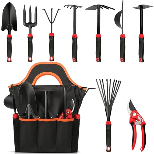 Gartenwerkzeug-Set, robustes Gartenwerkzeug-Set, verstärktes Karbonstahl-Material mit rutschfestem ergonomischem Griff, Aufbewahrungstasche, ideales Geschenk für Männer und Frauen, 10 Stück von VZZNN