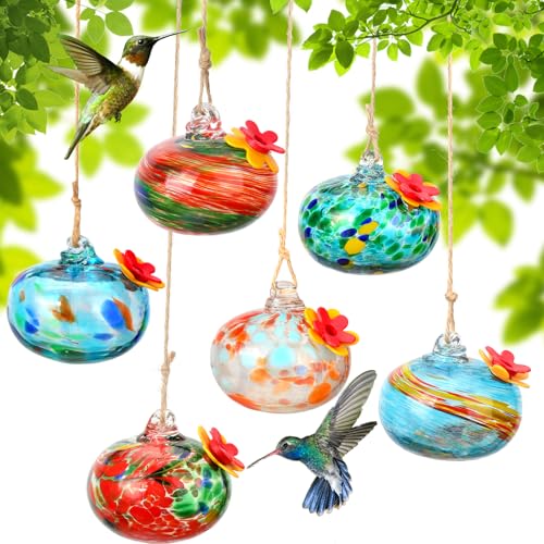 Kolibri-Futterspender für den Außenbereich – auslaufsichere Vogelfutterspender aus Glas für Garten und Hinterhof, mehrfarbig, für Frauen und Mütter, 6 Stück von VZZNN