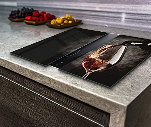 Herdabdeckplatte Induktion Elektroherd Schneidebrett Hartglas Weinglas auf schwarzem Hintergrund 2er Set Va Art Glas (2x breit 40 x hoch 52 cm) von Va Art Glass