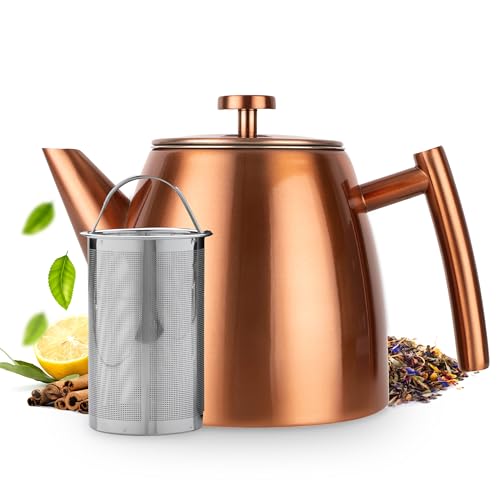 Vaja Trends | Teekanne | Rose Edelstahl 1L | Teekanne mit Siebeinsatz | Teekanne Edelstahl | Stövchen für Teekanne | Teekanne mit Stövchen | Tea Maker | Doppelwandig von VaJa Trends