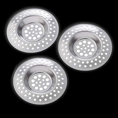 Vabiono® Abflusssieb Set aus hochwertigem Edelstahl Siebkorb Stopfenventil für Bad Küche Spüle Spülbecken Sieb Haarsieb (3er Set) von vabiono