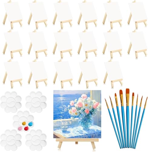 Vabrloy 20 Stück Mini Leinwand mit Mini Staffelei, 10x10 cm Mini Holz Dekoration Staffelei mit 10 Pinsel & 5 Paint Tray,Tischstaffelei Holz Leinwand Ständer Set für Malerei zum Zeichnen Tisch Deko Vabrloy 20 Stück Mini Leinwand mit Mini Staffelei, 10x10 cm Mini Holz Dekoration Staffelei mit 10 Pinsel & 5 Paint Tray,Tischstaffelei Holz Leinwand Ständer Set für Malerei zum Zeichnen Tisch Deko von Vabrloy