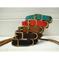 Handgefertigtes Hundehalsband Aus Leder Personalisierte Hundemarke, Massive Messing-Hardware von VacForPets