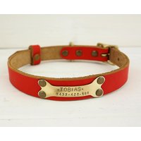 Hundehalsband Aus Leder Handgefertigtes Personalisiertes Halsband Mit Messingplättchen von VacForPets