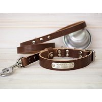 Hundehalsband Und Leine Aus Leder Handgefertigtes Braunes Leder von VacForPets