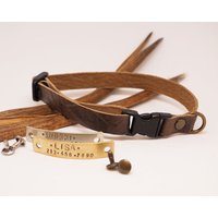 Personalisierte Braun Krokodil Stil Leder Katzenhalsband - Breakaway von VacForPets