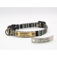 Personalisiertes Katzen Halsband Schwarz Und Weiss Handgemachtes Verstellbares Ausreißer Aus Baumwolle von VacForPets