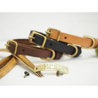 Personalisiertes Katzenhalsband Aus Leder Handgefertigtes Namensschild Messing, Kleines von VacForPets