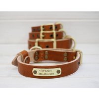 Personalisiertes Tan Leder Hundehalsband Handgemachte Messing Id Tag von VacForPets