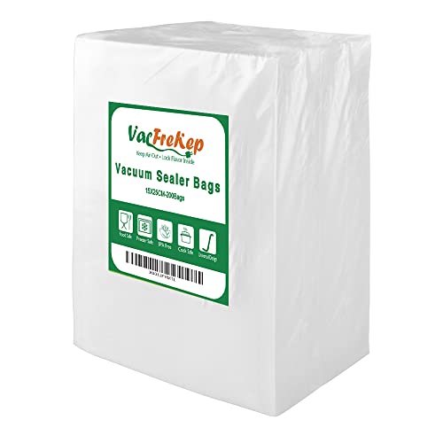 VacFreKep 200 Beutel 15x25cm Vakuumier Beutel Vakuumbeutel für Lebensmittel,BPA-Frei Sous Vide Vakuumierbeutel Beutel für Vakuumierer und Folienschweißgeräte Geeignet von VacFreKep