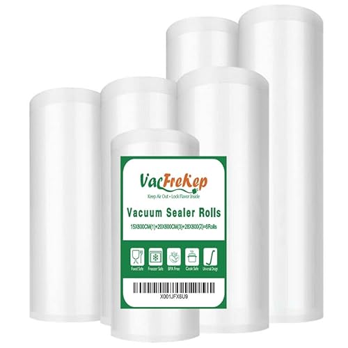 VacFreKep 6 Folienrollen 15x600cm(1) und20x600cm(3) und28x600cm(2) Vakuumierrollen für Lebensmittel,BPA-Frei Vakuumierbeutel Sous Vide Beutel Folien für Vakuumierer und Folienschweißgeräte Geeignet von VacFreKep