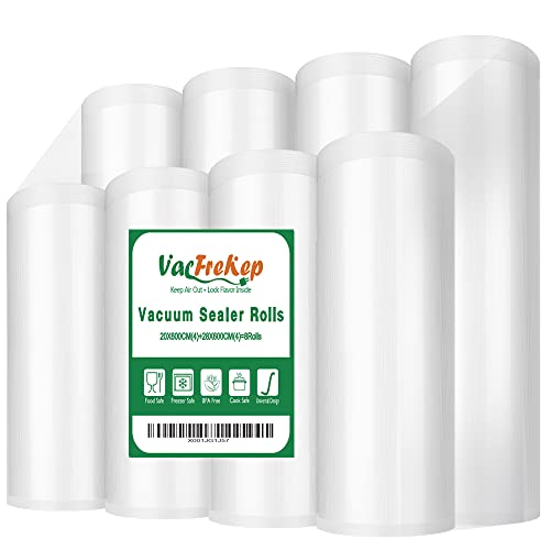 VacFreKep 8 Folienrollen 20x600cm(4) und28x600cm(4) Vakuumierrollen für Lebensmittel,BPA-Frei Vakuumierbeutel Sous Vide Beutel Folien für Vakuumierer und Folienschweißgeräte Geeignet von VacFreKep