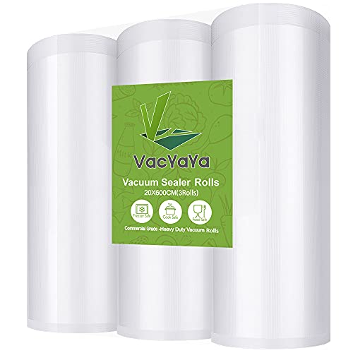 VacYaYa 3 Folienrollen 20x600cm Vakuumierrollen für Lebensmittel,BPA-Frei Vakuumierbeutel Sous Vide Beutel Folien für Vakuumierer und Folienschweißgeräte Geeignet von VacYaYa