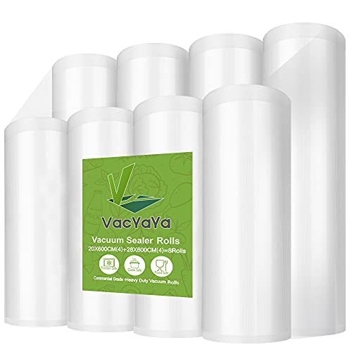 VacYaYa 8 Folienrollen (4)20x600cm und (4)28x600cm Vakuumierrollen für Lebensmittel,BPA-Frei Vakuumierbeutel Sous Vide Beutel Folien für Vakuumierer und Folienschweißgeräte Geeignet von VacYaYa